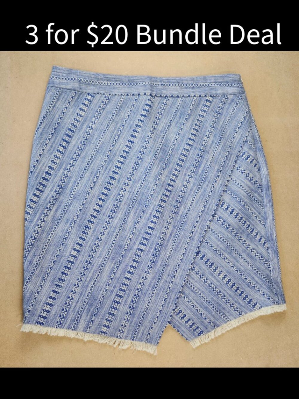 Loft Pencil Skirt size 8 Tweed Fringe Faux Wrap Coastal Cowgirl Southwest Office